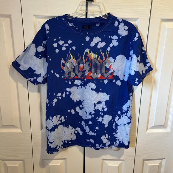 ACDC Highway To Hell Graphic Tie Dye Tee Blue White Small - Picture 1 of 5